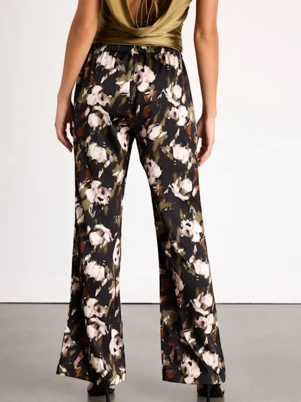 Lulus Moreau Black Satin Abstract Print Wide-Leg Pants - Picture 3 of 3